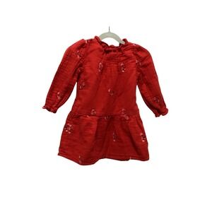 Cat & Jack Dress Toddler 3T Red Embroidered Cotton Gauze Long Sleeve Ruffle